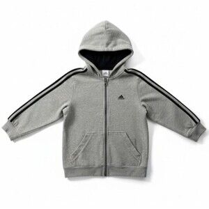Adidas Full Zip Hoodie Youth Y S Gray 3 Stripe Jacket Sweatshirt Size 140